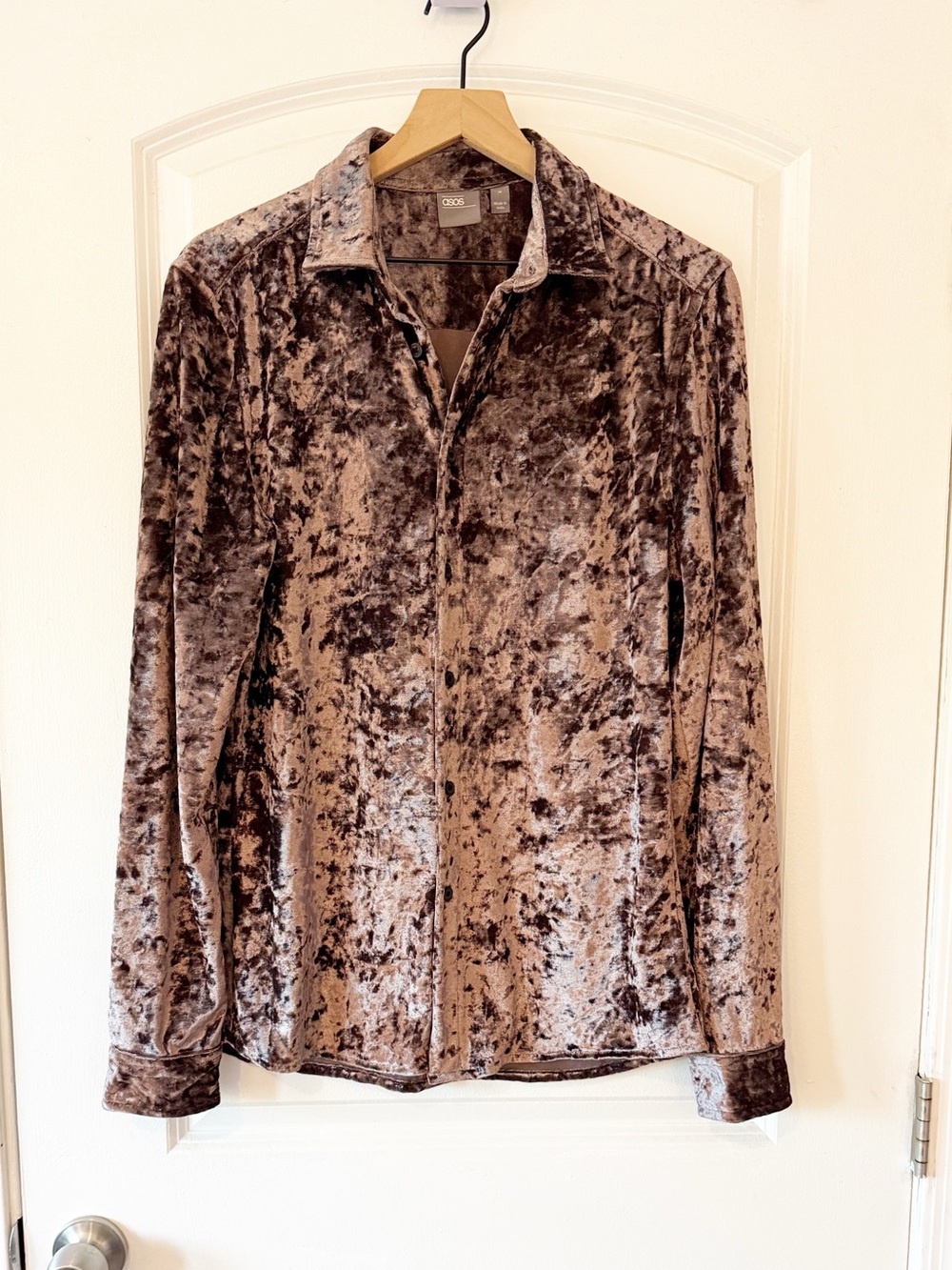 Asos Crushed Velvet Y2K Purple Button Down Shirt Size Medium Whimsigoth